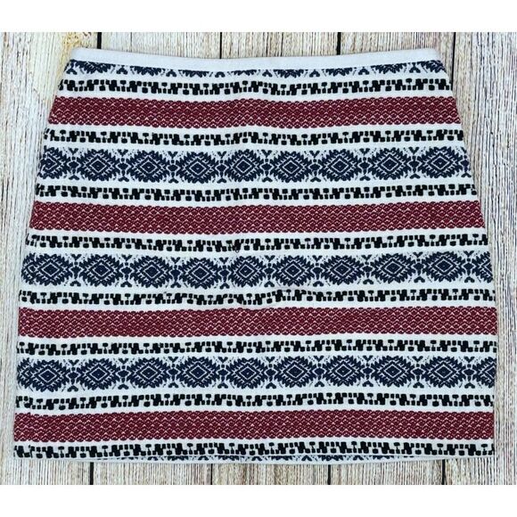 Madewell‎ Gamine Mini Skirt Size 2 Jacquard Red White Blue Striped Embroidered - Picture 1 of 9